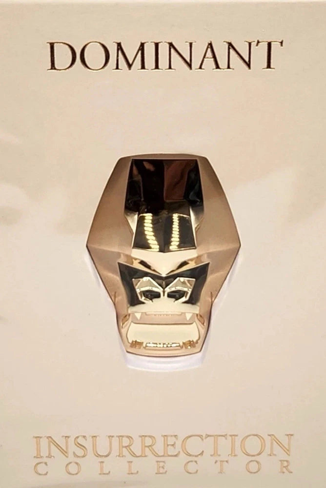 Men's Dominant Eau de Parfum bottle with gold accents and black cap