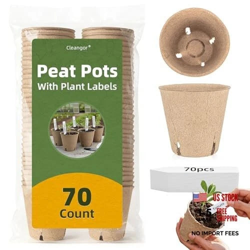70Pcs Biodegradable 3.15Ó Peat Pots with 70Pcs Plant Labels, Biodegradable Garden Plants
