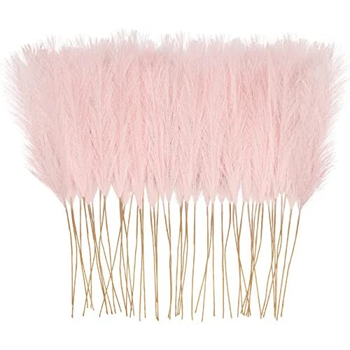 50pcs Pink Faux Pampas Grass Decor, 21.6" Short Artificial Pompous Grass Pampas Grass