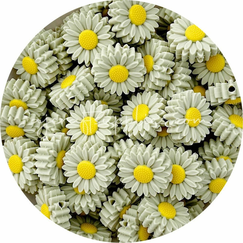 2x DAISY silicone beads SAGE green 22mm flower sensory light sunflower bead Sunflower