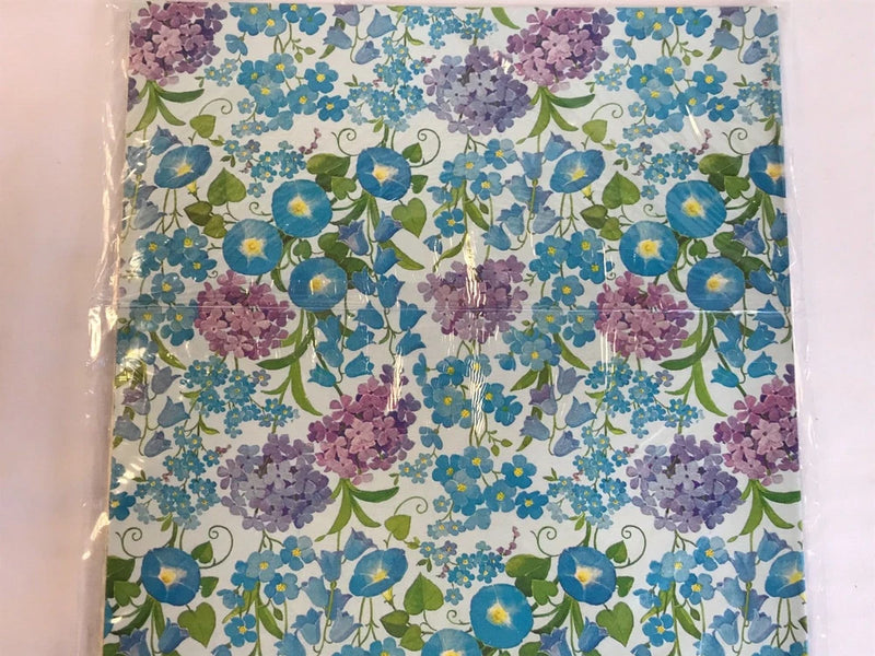 NOS 1970's Vintage Floral Morning Glory Blue Purple Hydrangea Gift Wrap Paper Hydrangea