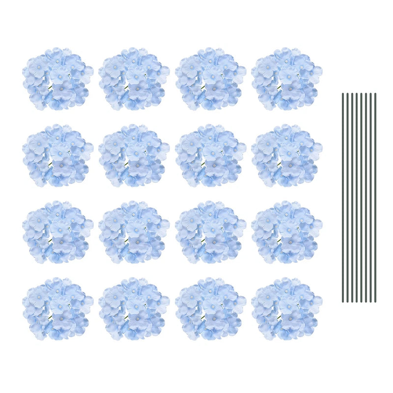 Artificial Flowers DIY Silk Fake Hydrangea Flowers with Stems 6" Blue 30 Set Hydrangea