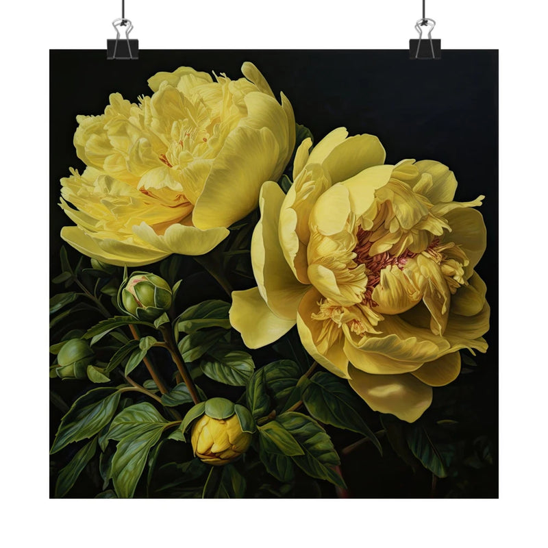 Yellow Peonies Flower Art Print, Yellow Flower Painting. Flower DŽcor 09 Peony