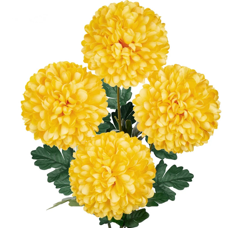 Artificial Chrysanthemums Ball Flowers 6ÕÕ Large Heads Mums Stems Autumn Yell... Hydrangea