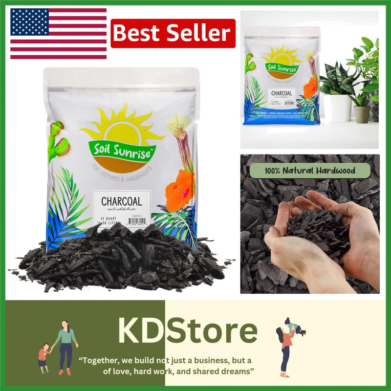 Charcoal soil enhancer bag with loose black charcoal, 12-qt size