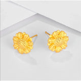 999 Pure Real 24K Yellow Gold Earrings Beauty Sunflower Flower Earrings Sunflower