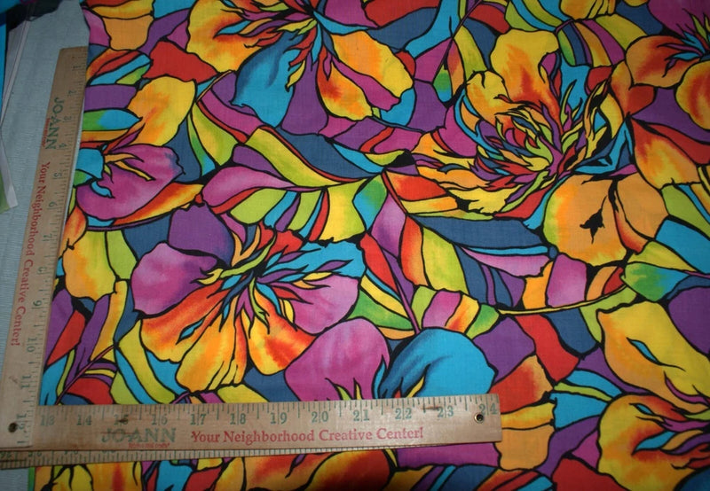 Hoffman Tiffany Window Floral Cotton Quilting Fabric 1 Yd+15"-42 W Fast Shipping Flowering Plants