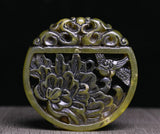 Old Dynasty Hetian Jade Dragon Beast Peony Flower Bird Yubi Yu Bi Amulet Pendant Peony