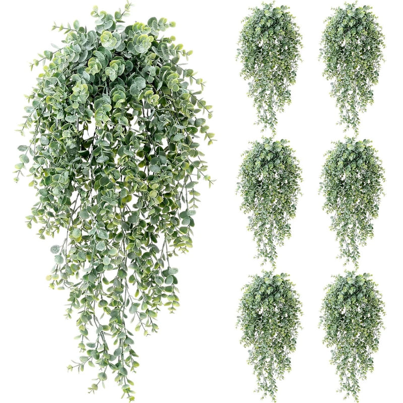 6 Pack Artificial Hanging Eucalyptus Plants, Fake Greenery Eucalyptus Leaves,... Green Plant