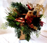 Xmas Floral Arrangement w Cloth Reindeer Accent 14