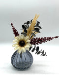 Modern Dried Floral Arrangement Charcoal Glass Vase W/ Sunflower Pampas Grass Pampas Grass