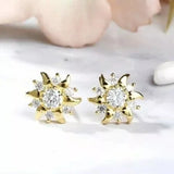 2Ct Round Lab Created Diamond Sunflower Stud Earrings 14K Yellow Gold Plated Sunflower
