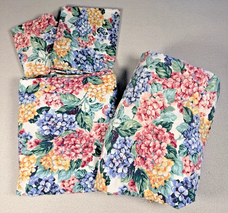 Vintage West Point Stevens Floral Hydrangea Percale Queen Sheet Set RARE HTF Hydrangea