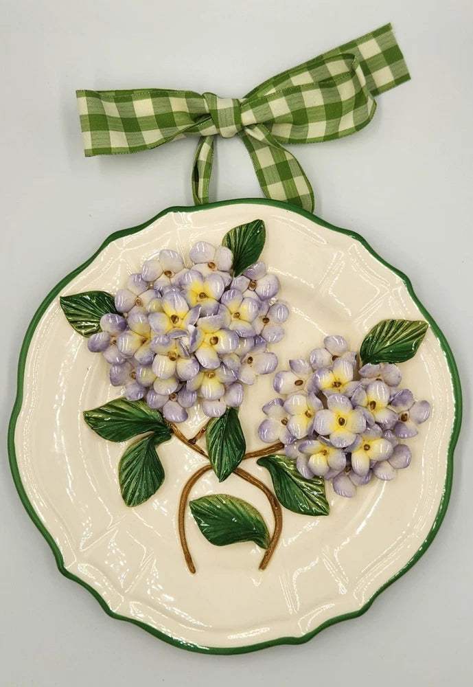 Valerie Parr Hill Hydrangeas Ceramic Wall Hang Plate Handmade & Hand Painted Hydrangea