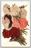 Postcard Beautiful Lady Woman Romantic Elegant Classic With Carnations Flowers Carnation