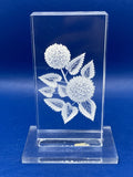 Lucite Acrylic Lazer Etched Concave Hydrangea Flower Desk Shelf Decor Block Hydrangea