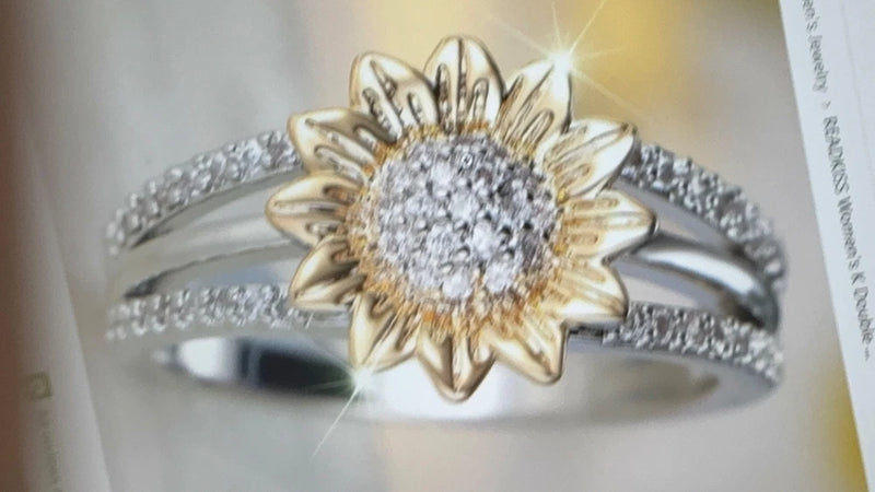 TWO TONED SUNFLOWER RING MADE OF STERLING SILVER MADE WITH ZIRCONIA SIZE 5.5 Sunflower