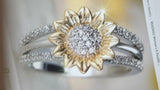 TWO TONED SUNFLOWER RING MADE OF STERLING SILVER MADE WITH ZIRCONIA SIZE 5.5 Sunflower