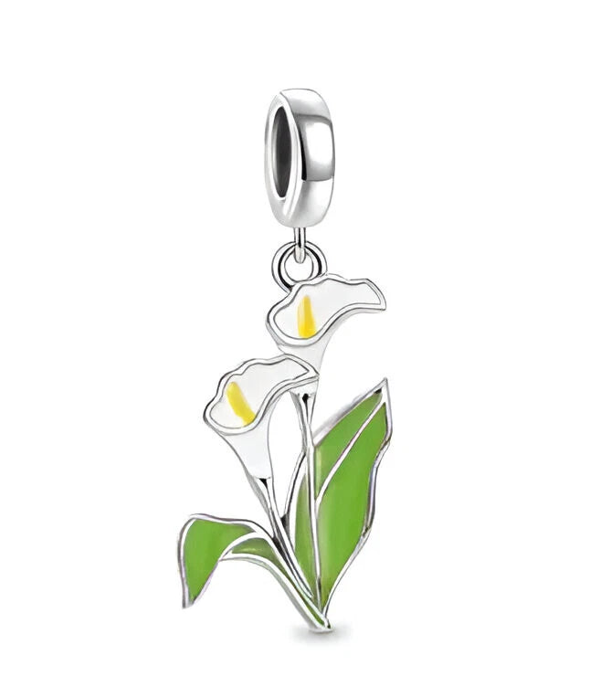 Lily Flower Charm 925 Sterling Silver Charm for Bracelet Necklace Lily