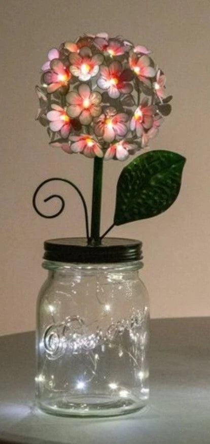 LED  Lighted  Metal Hydrangea in Jar with fairy light, Ultimate In..  Pink.  Q8 Hydrangea