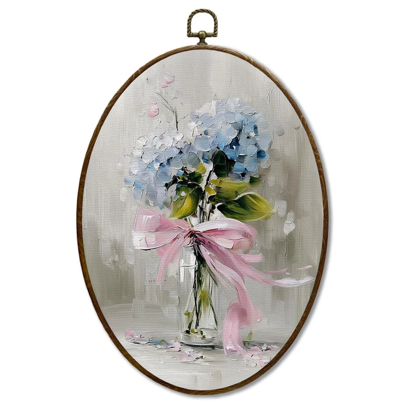 Vintage Hydrangea Floral Oval Wall Decor, Cottagecore Floral Oval Canvas Wall... Hydrangea
