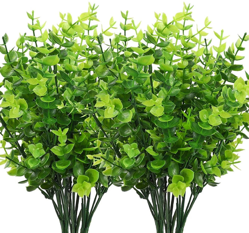 Artificial green plant stems with small leaves, decorative lifelike foliage, 4-pack