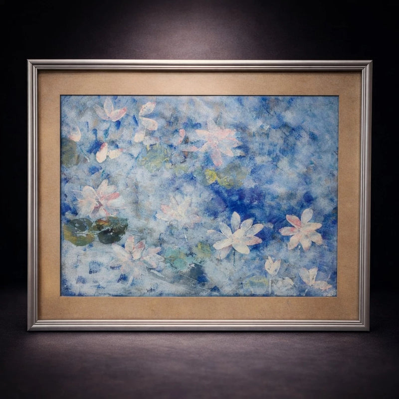 Vintage Floral Painting | Water Lily And Blue Lotus Decorative Artwork Lily