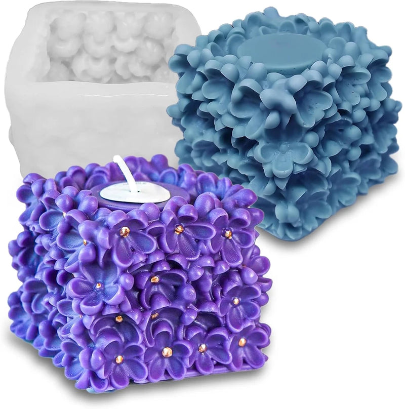 Unique Flower Candle Molds for Candle Making, 3D Square Hydrangea Flower Silicon Hydrangea