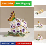 Decorative Floral Jewelry Box with Butterfly, Enamel Hydrangea Design, Purple... Hydrangea