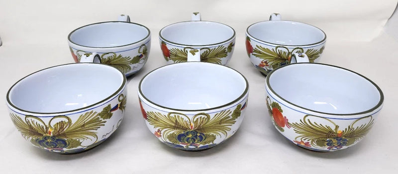 6 Italian Faenza Garofano Blue Carnation Oversized Jumbo Cups Bruno Brolli Carnation