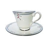 Royal Doulton Teacup Saucer Set Carnation Pink Flowers Platinum Trim England Carnation