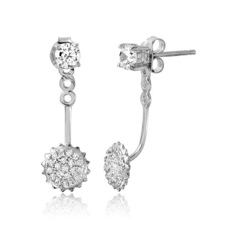 Sterling silver sunflower CZ drop stud earrings with dangling round sparkle charm