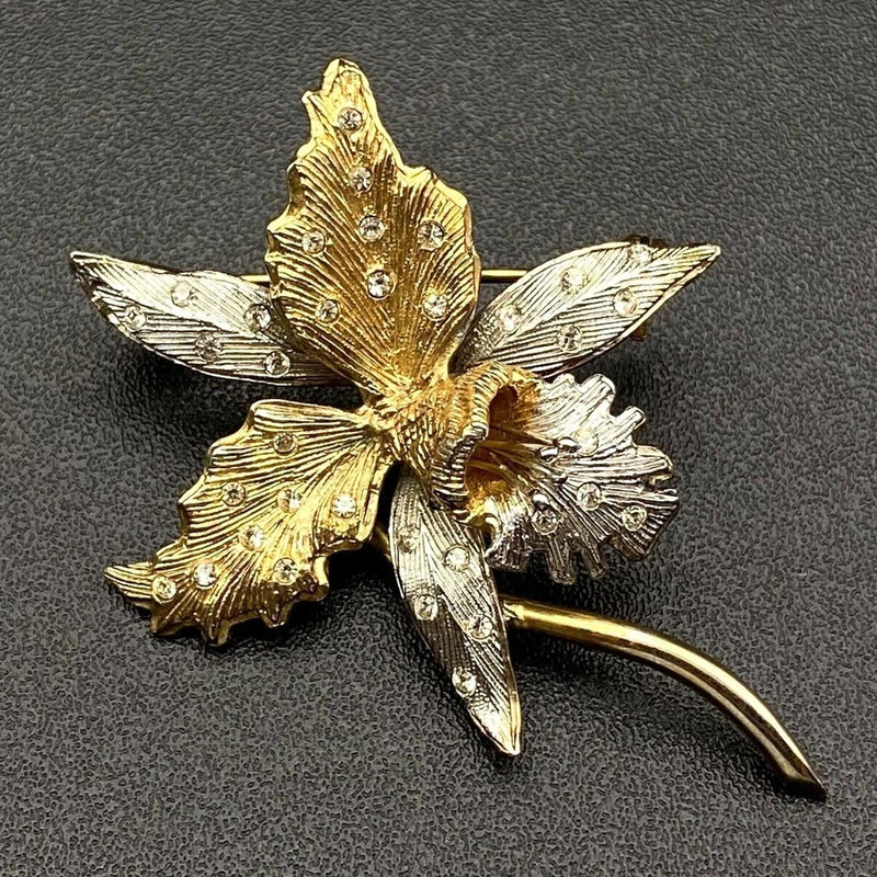 Vintage European Lily Flower 800 Continental Silver Rhinestones Pin Brooch Lily