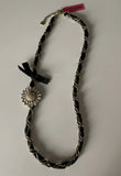 Betsy Johnson Medallion Sunflower Pearls/Rhinestones Costume Chainlink Necklace Sunflower