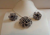 925 STERLING SILVER FLOWER CARNATION NECKLACE & EARRING  11 CT SIMULATED DIAMOND Carnation