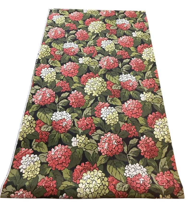 Vtg Richloom Hydrangea Floral Fabric Better Homes Gardens Black 90Óx55Ó Cotton Hydrangea