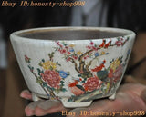 5'' Marked Chinese Yixing zisha painted peony Plum blossom bird statue Flowerpot Peony