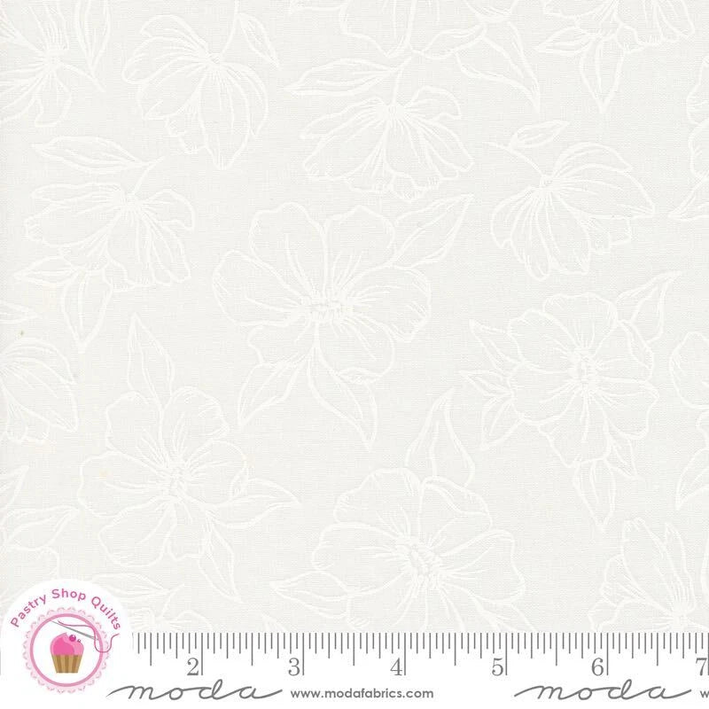 Moda KINDRED 36072 11 White on Cream Floral ONE CANOE TWO Quilt Fabric Flowering Plants