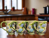 Temptations by TARA 4-Mugs Embossed Floral Hydrangea 12 oz 820862 Coffee Cups Hydrangea