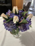VINTAGE SILK FLOWER HYDRANGEA ROSES NOSEGAY ARRANGEMENT  HAND WRAPPED BOUQUET 9" Hydrangea