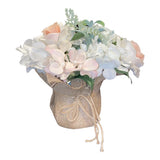New Artificial Flowers Arranements White Hydrangea Pink  Bouquets Burlap Center Hydrangea