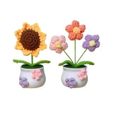 Mini Potted Artificial Plants Crochet Handmade Kintting Flowers for Office Sunflower