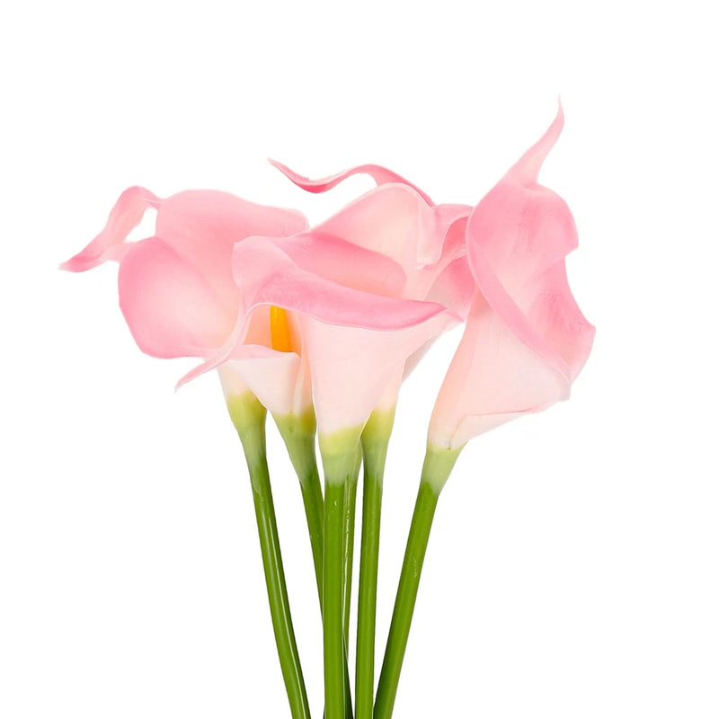 6 Pcs 13 Inch Artificial Calla Lily Fake Flowers Real Touch, Light Pink/Yellow Lily