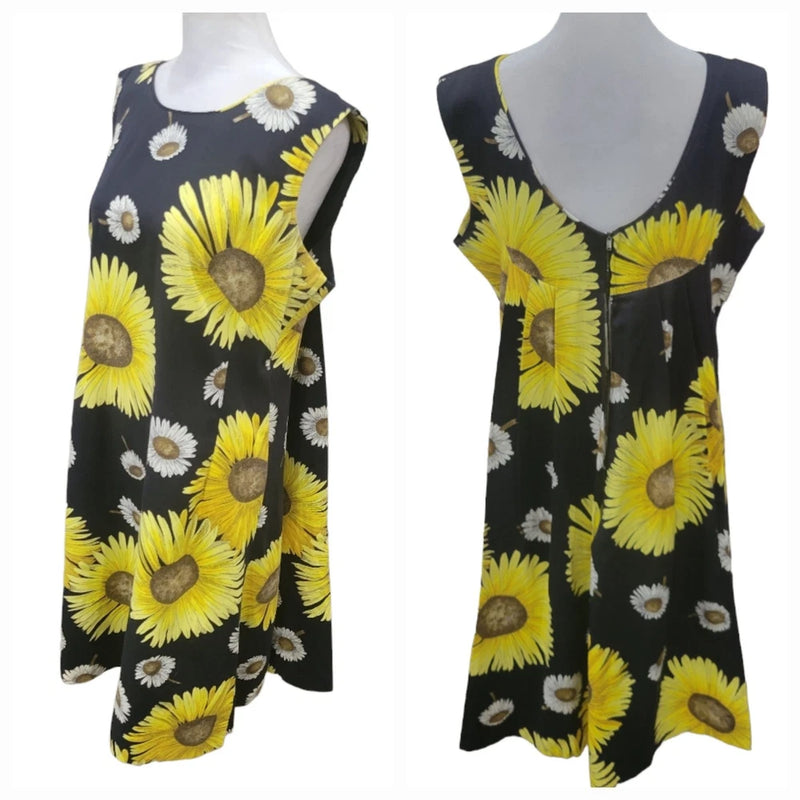 Vintage Rhapsody Floral Dress WomenÕs Medium Yellow Sunflower Knee Length Summer Sunflower