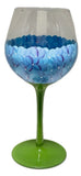 Pier 1 Handpainted Wine Glass Blue Hydrangeas Balloon Goblet Green Stem Hydrangea