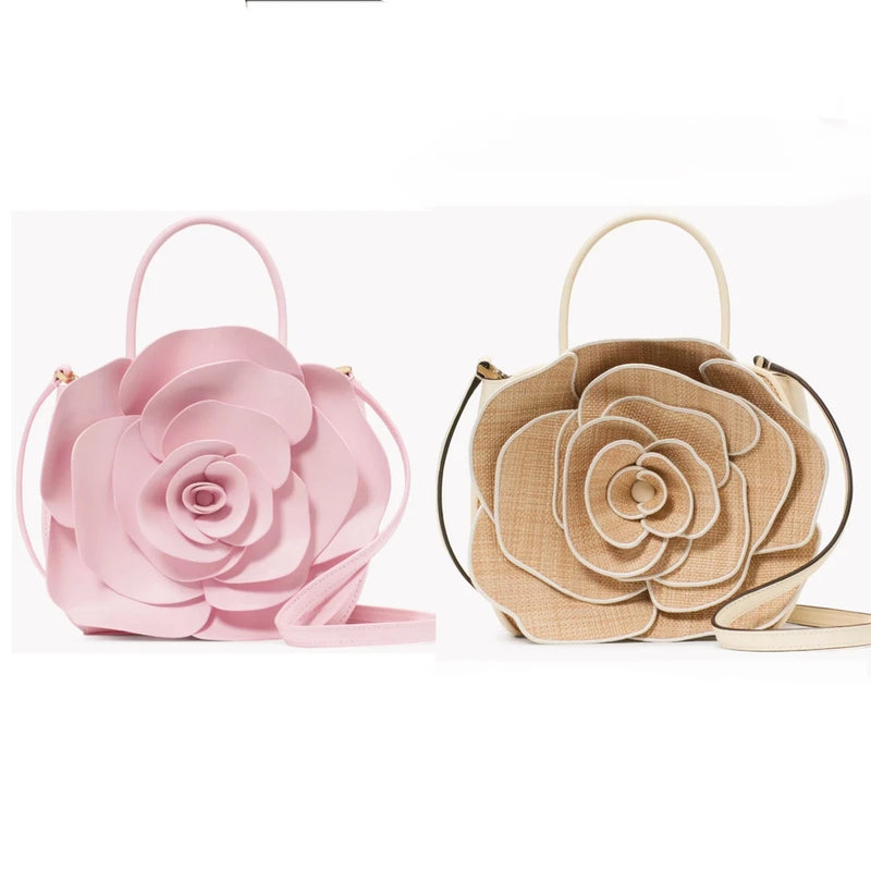 NWT Kate Spade KE577 KK969 Flora Rose 3D /Straw Crossbody Roses