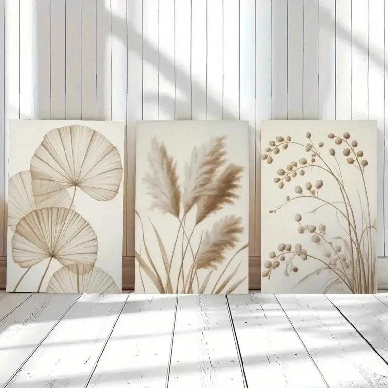 3pcs Pampas Grass & Reed Leaves Minimalist  Wall Art Canvas Framed 50x70cm Pampas Grass