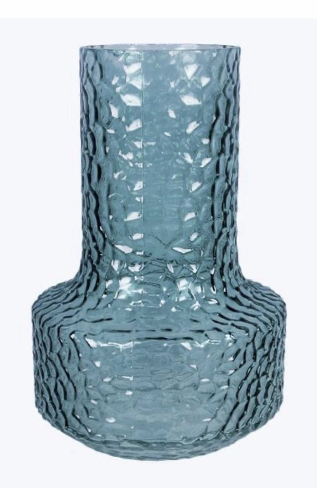 Dark Green Glass Vase for Bouquet of Flowers, Ribbed Fluted Vase Pampas Grass