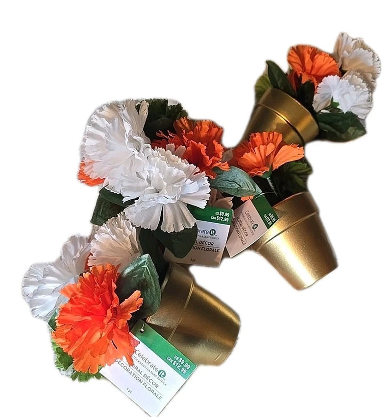 Lot Of 4 aux Orange Green White Flower  3 Inch POT Decor.  Nwt.         I Carnation