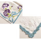2 VTG Hanky Handkerchief Embroidered Flower Purple Carnation Blue Crochet Edge Carnation